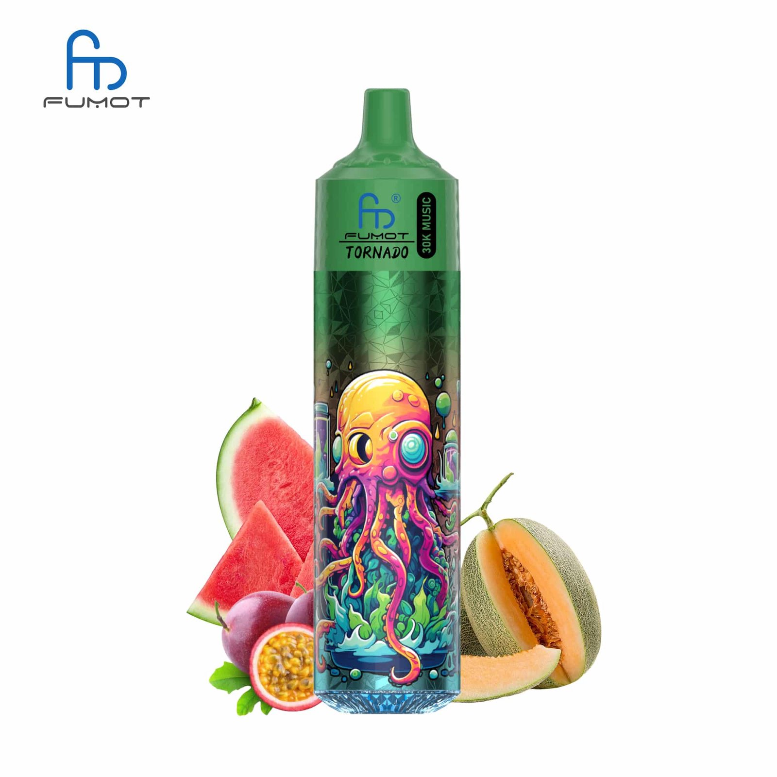 sleek-vape-RandM-Tornado-30000-Puffs-Love-66.jpg Fumot Tornado vape with fruit design and octopus.
