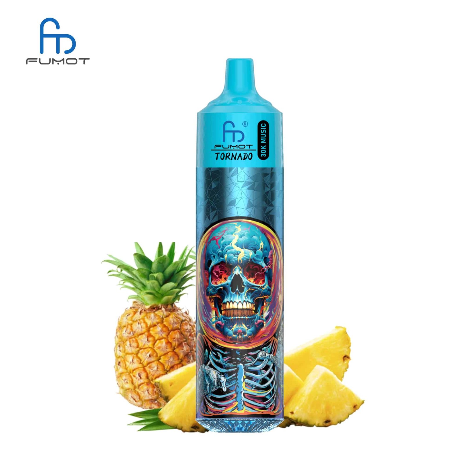 sleek-vape-RandM-Tornado-30000-Puffs-Pineapple-lce.jpg Pineapple vape with colorful skull design