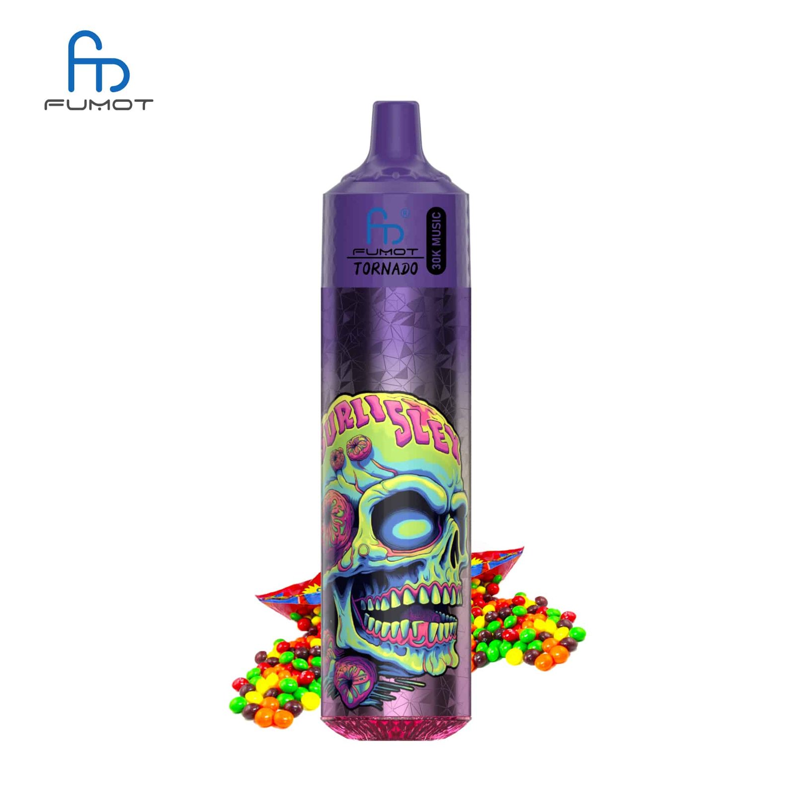 sleek-vape-RandM-Tornado-30000-Puffs-Skittles.jpg Fumot Tornado vape with colorful skull design