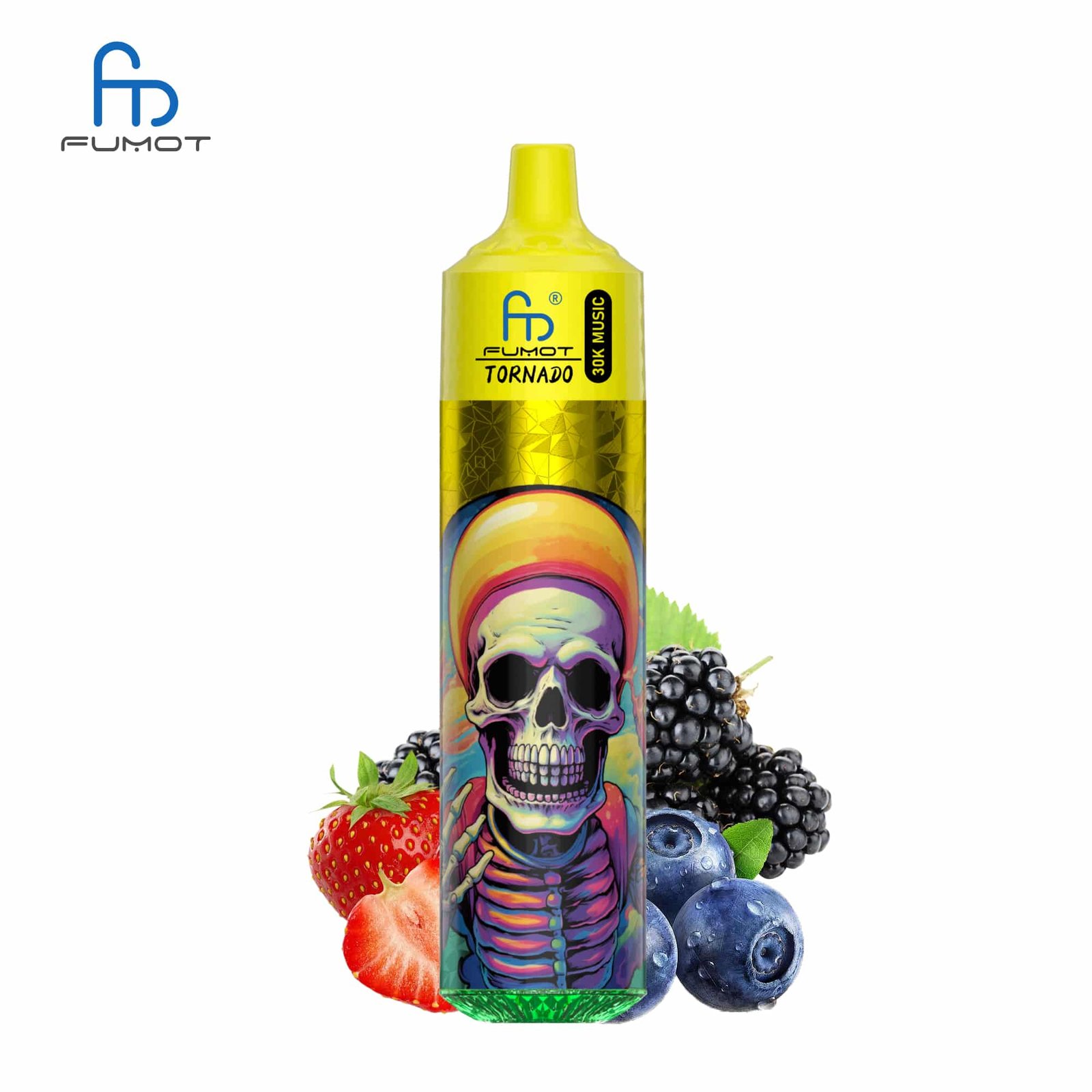 sleek-vape-RandM-Tornado-30000-Puffs-Vimto.jpg Fumot Tornado vape with fruit and skull design.