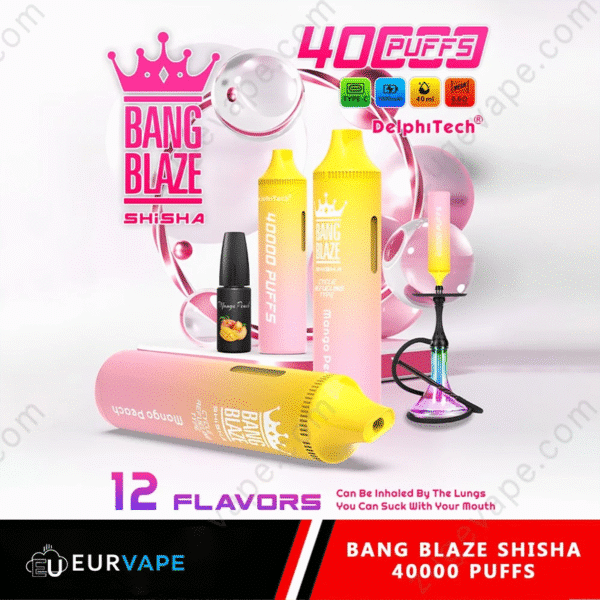 Bang Blaze Shisha, 40000 puffs, 12 flavors, vape products.