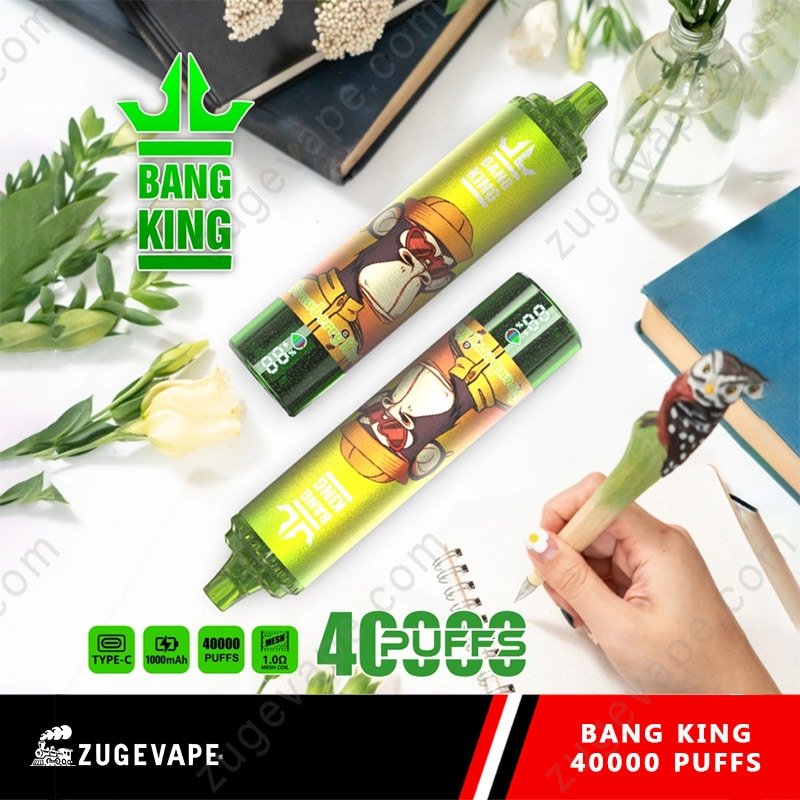 Bang-King-40000-Puffs-Strawberry-Kiwi.jpg Bang King vape pen, 40000 puffs, floral background.