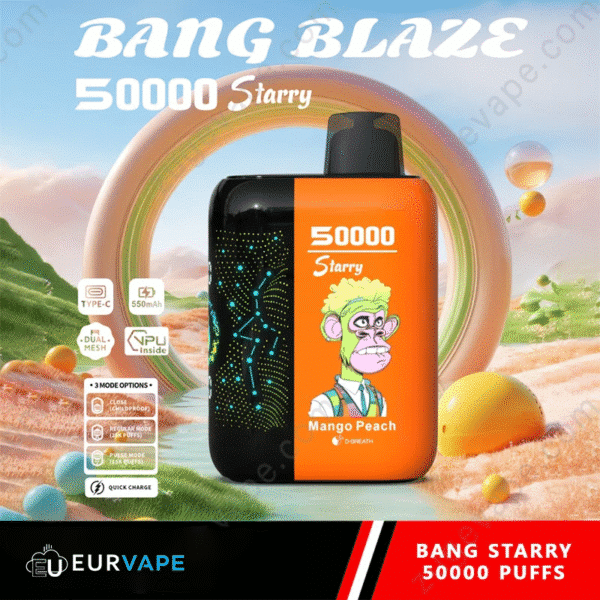 Bang Blaze vape 50000 puffs, mango peach flavor.