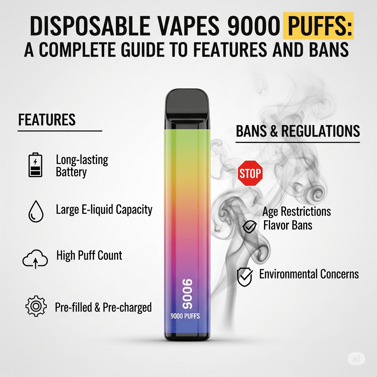 Disposable vapes: features, bans, 9000 puffs guide.