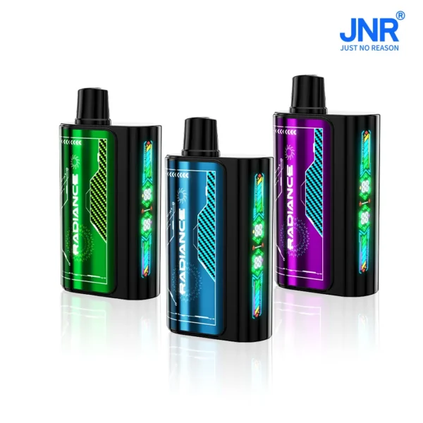 Three colorful vape devices by JNR.